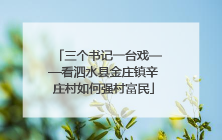 三个书记一台戏——看泗水县金庄镇辛庄村如何强村富民