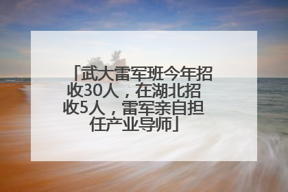 武大雷军班今年招收30人，在湖北招收5人，雷军亲自担任产业导师